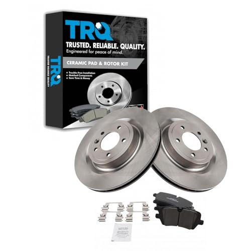 Image of TRQ Rear Ceramic Brake Pad and Rotor Set | For 14-17 Land Rover Range Rover with 350mm Diameter Rear Rotors 18-20 Land Discovery V6 3.0L Gas Engine 21 Range V6 3.0L