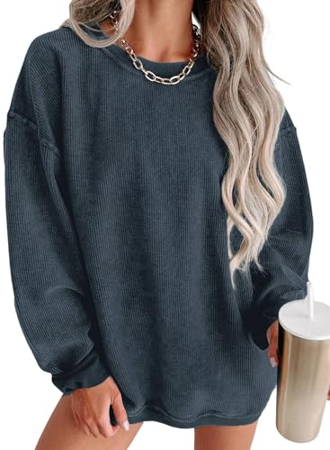 SHEWIN Women Fall Sweatshirt Fall Oversized Pullover Tops Spring Corduroy