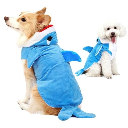 Shark Dog Christmas Costume,Small and Medium-Sized Dogs Shark Costume,Puppy Christma Pajamas,Sharks Cat Christma Outfit,Xmas Hoodie for Cat and Dogs Sharks Cosplay,Dog (S)