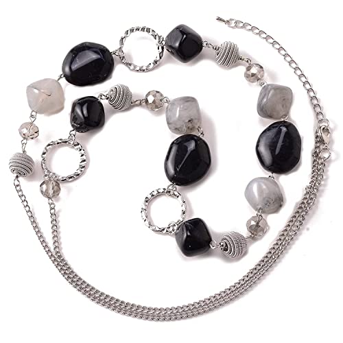 Bulinlin Long Beaded Silver Chain Necklace Layered Statement Choker Necklace Set #TOP3