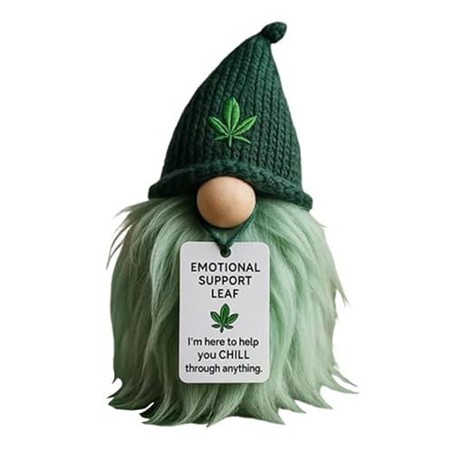 Xbemkste Emotional Support Weed Gnome Your Little Cannabis Companion Mini Gnome Figurine with Inspirational Tags Figurine Desk Humor Ornament Weed Gifts for Men Women (1PC)