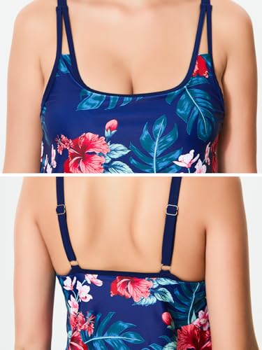 Women's Tankini Swimsuit Floral Print Two Piece Swimwear Tummy Control Flowy Bathing Suits Swimming Top with Shorts4