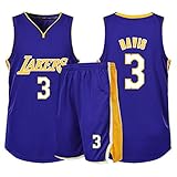 Rencai Anthony Davis-Jungen-Mädchen-Basketball-Fans Jersey Sets, Los Angeles Lakers NO.3 Junge Swingman Trikots Sommer-Weste-Shirt + Shorts Zwei-teiliges Set (Color : Blue, Size : 5XL)