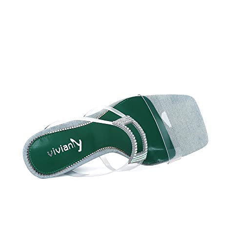 Vivianly Womens Clear Wedge Sandal Denim Square Toe Slides Strappy Heeled Sandals Pumps Slip On Mules For Women Size 10 Clear #TOP3