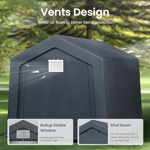 Phi Villa GA11 8'X12'X7.3' Outdoor Portable Storage Shelter Shed Garage With 2 Roll Up Zipper Doors & Vents Carport For Motorcycle Bike Waterproof And Uv Resistant Anti-Snow Portable Garage Kit Tent thumb #3