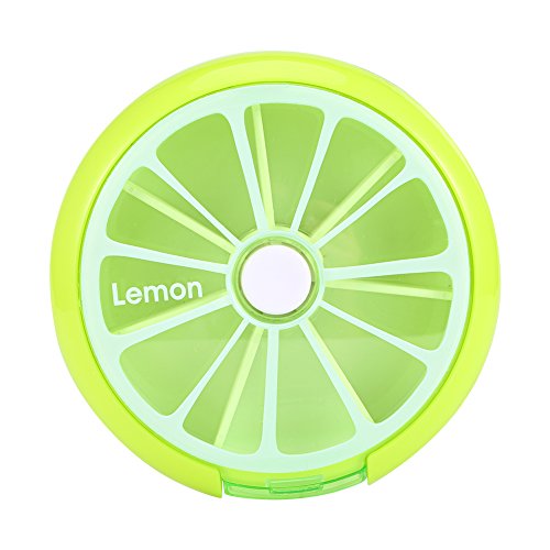 Gavigain Scatola portatile per caramelle Scatola di smistamento delle vitamine Scatola rotonda di stoccaggio a forma di limone Organizzatore di caramelle verde ruotabile per coloro che hanno bisogno d