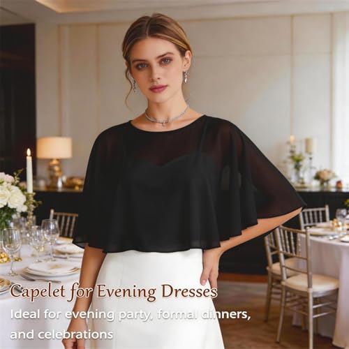 Image of Ciormis Chiffon Capelet Women's Soft Shawls and Wraps for Evening Dresses, Wedding Formal Dress Shawl Cape Cover up