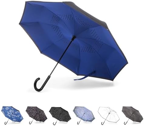 Totes The InBrella Reverse Close Umbrella, Royal/Black, One Size, Inbrella Reverse Auto Close Stick Umbrella With J Hook, Wind & Rainproof