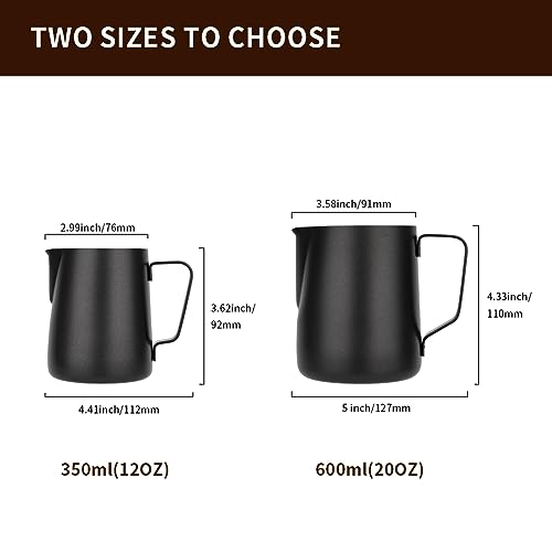 Milk Frothing Pitcher 12oz/350ml - watchget Espresso Steaming Pitcher Stainless Steel Milk Frothing Pitcher Cappuccino Latte Art Coffee Machine Accessories Milk Jug Milk Frother Cup, Black