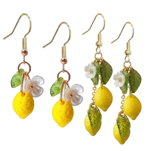 KAHZOR 2 Paires de Boucles d'Oreilles Pendantes Citron,Adorables boucles d'oreilles estivales en forme de citron,parfaites pour les jeux de rôle et les fêtes...
