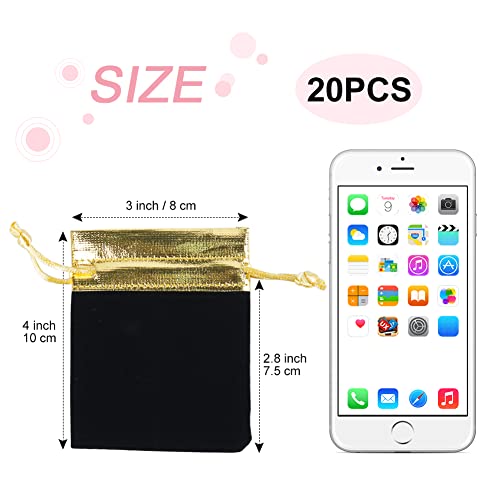 Shintop Velvet Jewelry Bags, 20Pcs 3X4Inch Velvet Pouches With Drawstrings Gift Bags For Wedding Party Favor Small Business (Black) #TOP1
