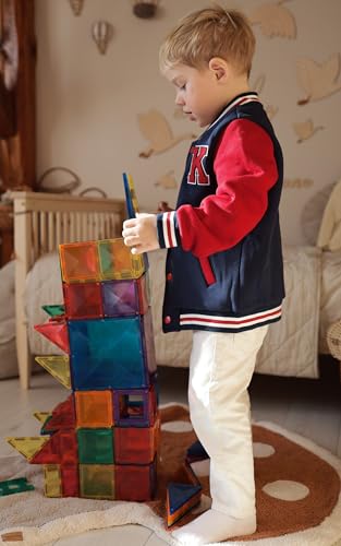 Image of Volunboy Kids Baseball Jacket Varsity Letterman Coat Fall Winter Fleece Bomber Vintage Outerwear
