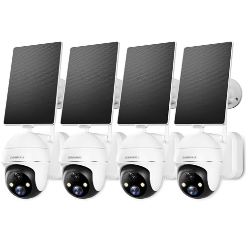 ZUMIMALL 2K Solar Security Cameras Wireless Outdoor 4-Pack, Solar Powered Cameras for Home Security with 360° View, Color Night Vision, 2-Way Talk, AI Motion Alert, Siren, CloudEdge App Supp