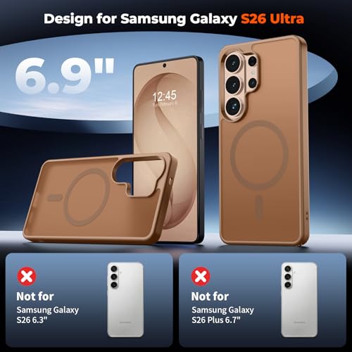 Image of SUPFINE Magnetic for Samsung Galaxy S26 Ultra Case with Screen Protector, (Built-in Magnets) (Military Grade Drop Protection) Slim Translucent Shockproof Phone Case,Brown