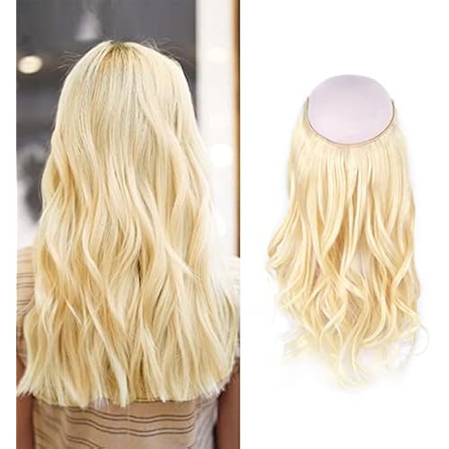 Sassina Invisible Wire Hair Extensions Real Human Hair with Transparent Wire Adjustable Size Secure Clips Natural Straight Secret Miracle Hairpiece, #613 18 Inch 110 Gram