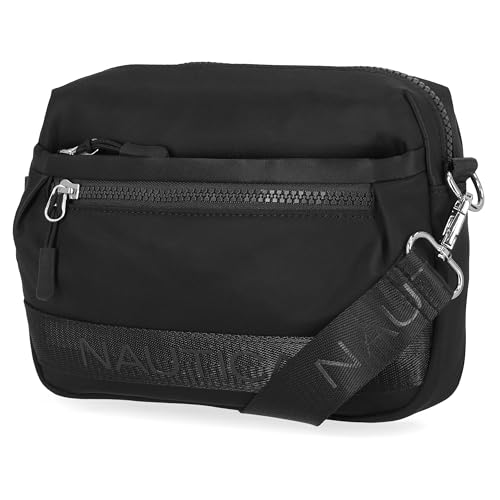 Nautica Bolsa tiracolo de nylon com alça de ombro ajustável, Tonal preto, One Size, Nautica Bolsa tiracolo de nylon com alça de ombro ajustável