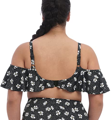 Elomi Plain Sailing Bardot Ruffle Underwire Bikini Top (ES7273),38HH,Black Daisy2