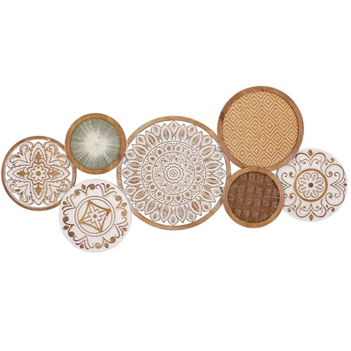 HENGCMM Decoración Pared Salon Listones de Madera, Decoración de Pared Boho, Decorativas para Pared, Decoración Pared Cestas de Ratán para Pared para Decoración de Pared Sala de Estar O Dormitorio