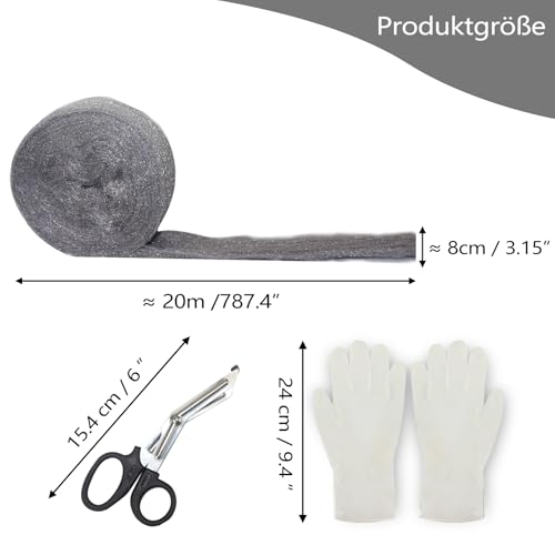 LANZLC Paille de Fer 20M, Anti Rongeur Laine d'acier 0000 avec Gants, Ciseaux, Laine d'Acier Extra Fine pour Nettoyage Polissage Entretien et Finition du Bois, Verre – vue 2