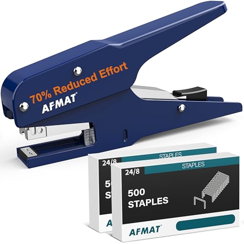AFMAT Effortless Plier Stapler, Metal 35 Sheet Stapling Plier, 15000+ Stapling Times, with Staples & Reload Button, Handheld Stapler Heavy Duty, Space Save Size, Good for Office, Home, School, Blue