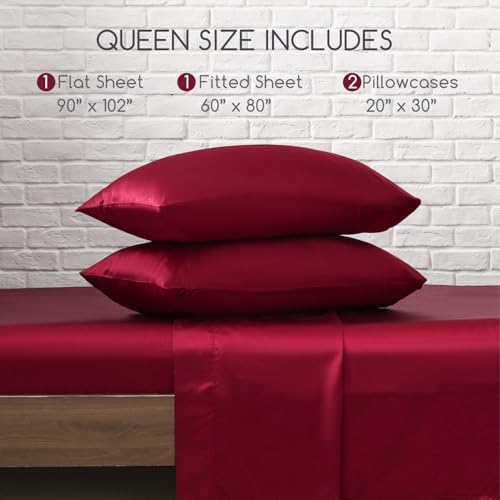 Image of MR&HM 4Pcs Satin Sheets(Queen, Burgundy)