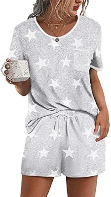 Ekouaer Pajama Set for Women 2 Piece Lounge Set Short Sleeve Tops and Shorts Soft Sleepwear, Chest P...