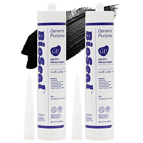 Image of Black BioSeal 100% Silicone Sealant Caulk General Purpose, Waterproof and No Odor 10.1 Ounce Cartridge -Black 2 Set