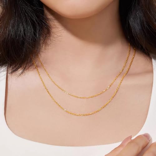 BYIA 18k Gold Vermeil 925 Sterling Silver Chain Necklace for Women 1.2mm Cable Chain Dainty Sturdy Women's Chain Necklaces 14/16/18/20/22/24/26 Inches Adjustable Tail Chain Hypoallergenic
