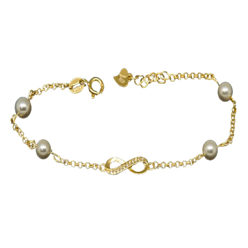 Pulsera infinito de Plata de ley chadapa en Oro con Perlas cultivadas para niña