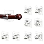 8 Pack Self-Adhesive Curtain Rod Brackets, No Drill Adjustable Curtain Rail Holders, Transparent Wall Mounted Drapery Hooks Towel Pole Holder Nail-Free for Bedroom Kitchen Bathroom Door Window