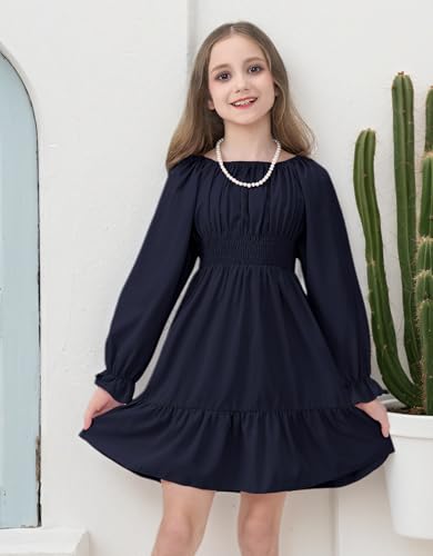 JiAmy Girls Dresses Kids Fall Long Sleeve Smocked Ruffle Tiered Off Shoulder Dress2