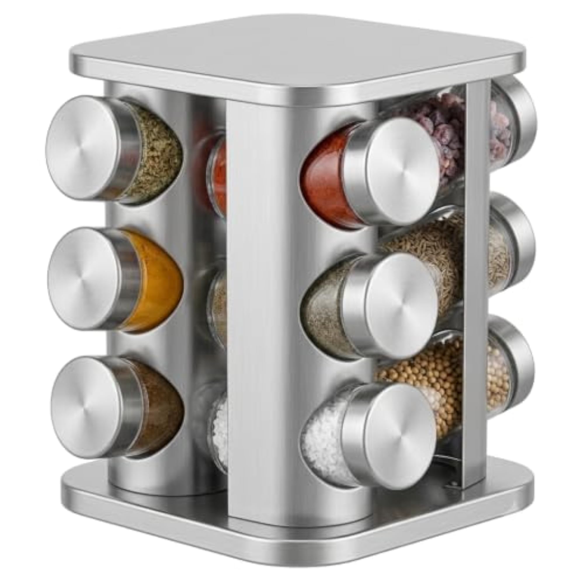 360° Rotating Spice Rack Organizer with 12 Glass Jars