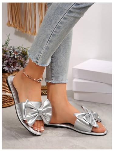 GORGLITTER Women's Bow Slide Sandals Flat Dressy Round Open Toe Slip on Summer Sandal3