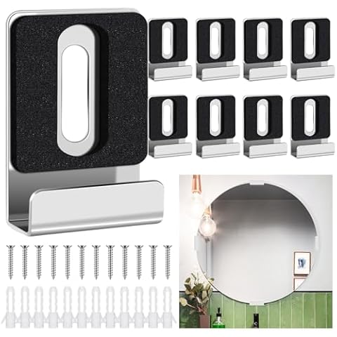 SiliFine 12 Pcs Metal Mirror Holder Clips Wide Channel Mirror Holder Frameless Mirror Mounting Hardware Mirror Hooks Heavy Duty Mirror Hangers Retainer Clips with Screw Fit 1/4" (Silver) Cover