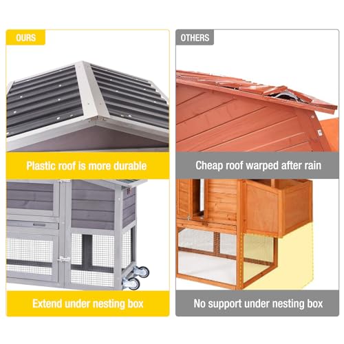 Aivituvin 80in Chicken Coop Mobile Hen House Outdoor Wooden Poultry Cage with Wheels Nesting Box Run - Image 4