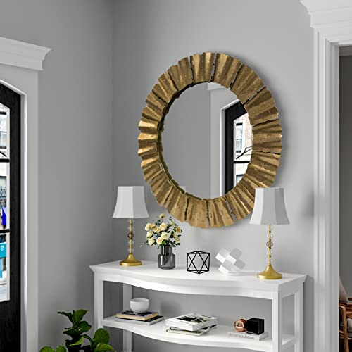 Gold Mirror, Handcrafted Round Wall Mirrors Decorative Modern Wall-Mounted Mirrors For Living Room, Entryway, Foyer, Hallway, Bedroom, 32In Large Wall Mirror #TOP1
