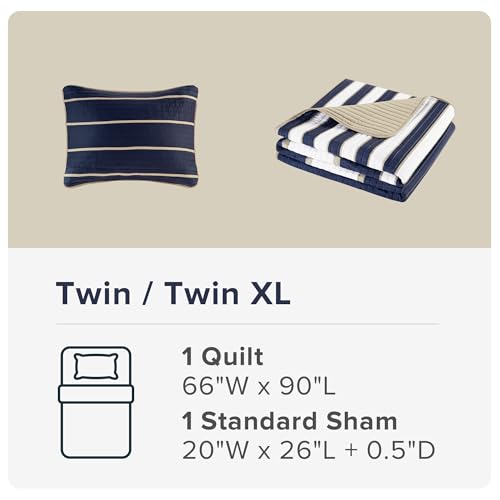 Comfort Spaces Quilt Set Trendy Casual Fun, Vibrant Color Design, Hypoallergenic All Season, Lightweight Coverlet Bedspread Cozy Kids Bedding & Sham Twin/Twin XL Verone White Blue Stripe 2 Piece by Comfort Spaces - Image 5