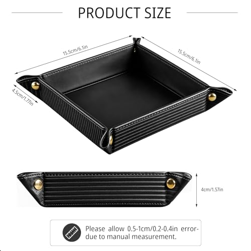 Image of YAPISHI Light Luxury Valet Tray for Men, PU Leather Vanity Jewelry Tray & Decorative Perfume Catchall, Folding Travel EDC Dump Tray, Nightstand Organizer Caddy for Keys, Watches, Coin Bowl Dish