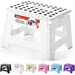 ACSTEP Folding Step Stool Portable Collapsible Plastic Step Stool 9 Inch Foldable Step Stools Non Slip Folding Stools for Kitchen Bathroom Bedroom (White)
