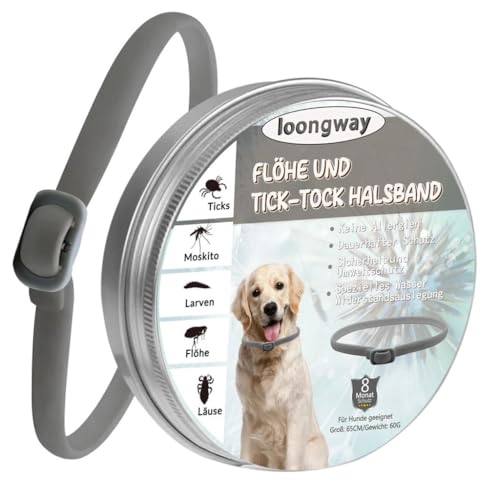loongway Verstellbares Halsband für Hunde, natürliche und sichere Formel, sanfte Abwehrwirkung,65cm, geeignet für alle Hunde, wasserfest, Schutz bis zu 8 Monate