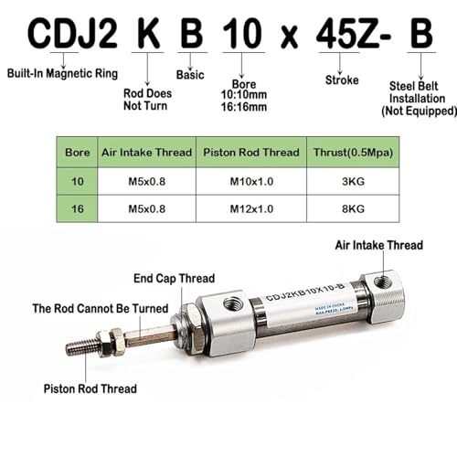 Vérin pneumatique haute précision en inox CDJ2KB mini vérin double effet robuste