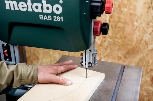 Metabo Bandsäge BAS 261 (400 Watt, max. Schnitthöhe 103 Millimeter, Durchlassbreite 245 Millimeter, LED Licht, bis zu 45° schwenkbarer Arbeitstisch, inkl. Parallel und Winkelanschlag) 619008000 - 2