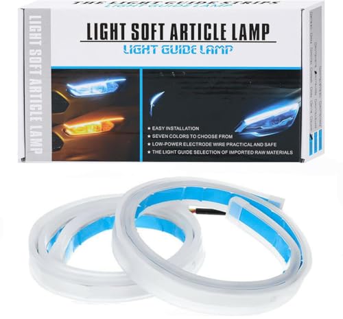 Image of Universal Car DRL LED Strip 60cm | Sequential Flow Turn Signal | White & Yellow Flexible LED Tube Light | Waterproof Auto Accessories (Pack of 2)
