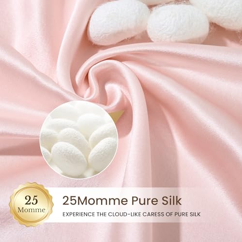 Image of THXSILK 25 Momme Mulberry Silk Pillowcase for Hair and Skin, 100% Mulberry Silk Grade 6A+, Dual-Sided Silk Body Pillow Case with Hidden Zipper, Body Size 20 inchx54 inch Silk Pillow Case, 1pc, Light Pink