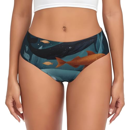JUANYQME Sharks Swimming Print Women'S Briefs Premium Elastic Underwear With Soft And Comfortable Material Black