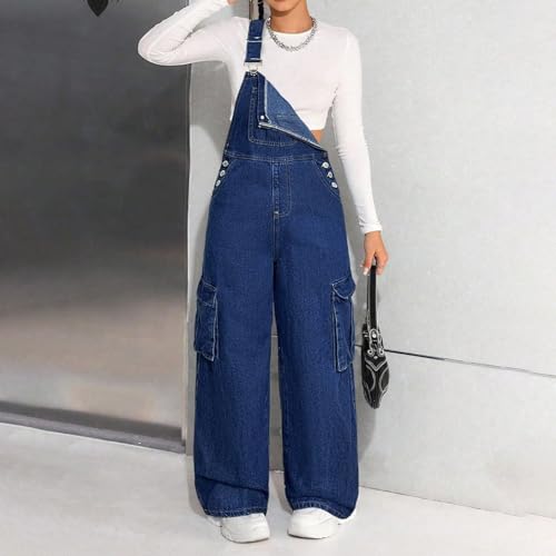 Salopette cargo fille en jean ample à jambe large et look rétro - 7