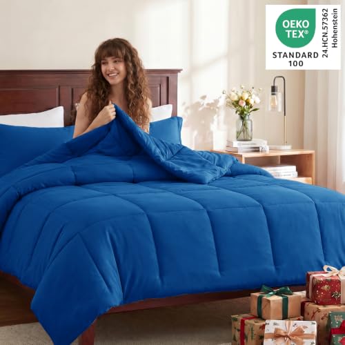 CozyLux Queen Size Comforter Set, 3-Piece Box-Stitched, Classic Blue by CozyLux - Used condition - Image 3