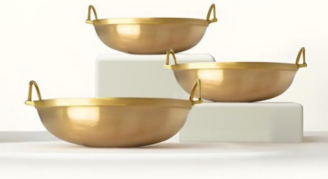 NUTRION Pure Bronze Kadai Set of 3 (8", 9", 10") โ Handcrafted Tin-Coated Bronze Cookware Combo, Traditional Kerala Cooking, Chemical-Free, Durable, Oven Safe