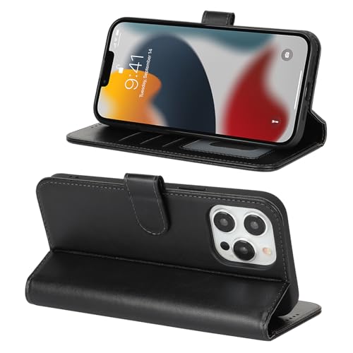 Image of for iPhone 13 Pro Case Wallet with Card Holder,for iPhone 13 Pro Wallet Case for Women Men,PU Leather Shockproof Magnetic Buckle Stand Flip Phone Case-Black