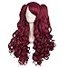 MapofBeauty 28 Inch/70cm Lolita Long Curly 2 Ponytails Clip on Cosplay Wig (Red)